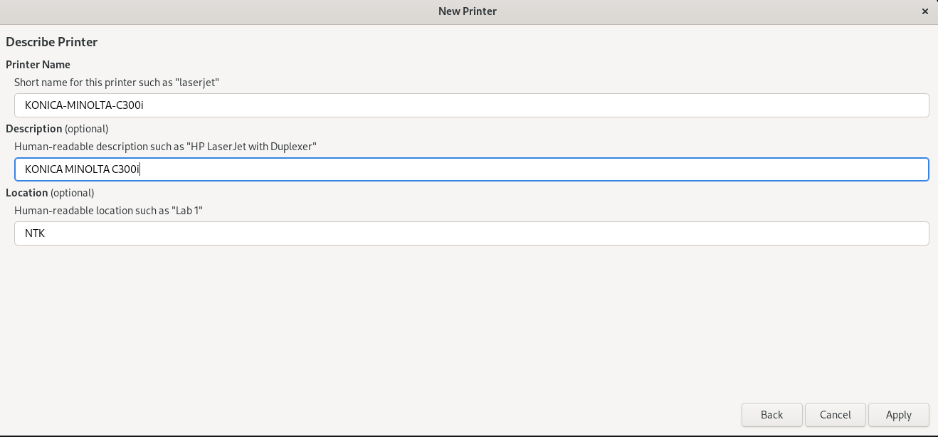 Add Printer Description, The printer is now set up.