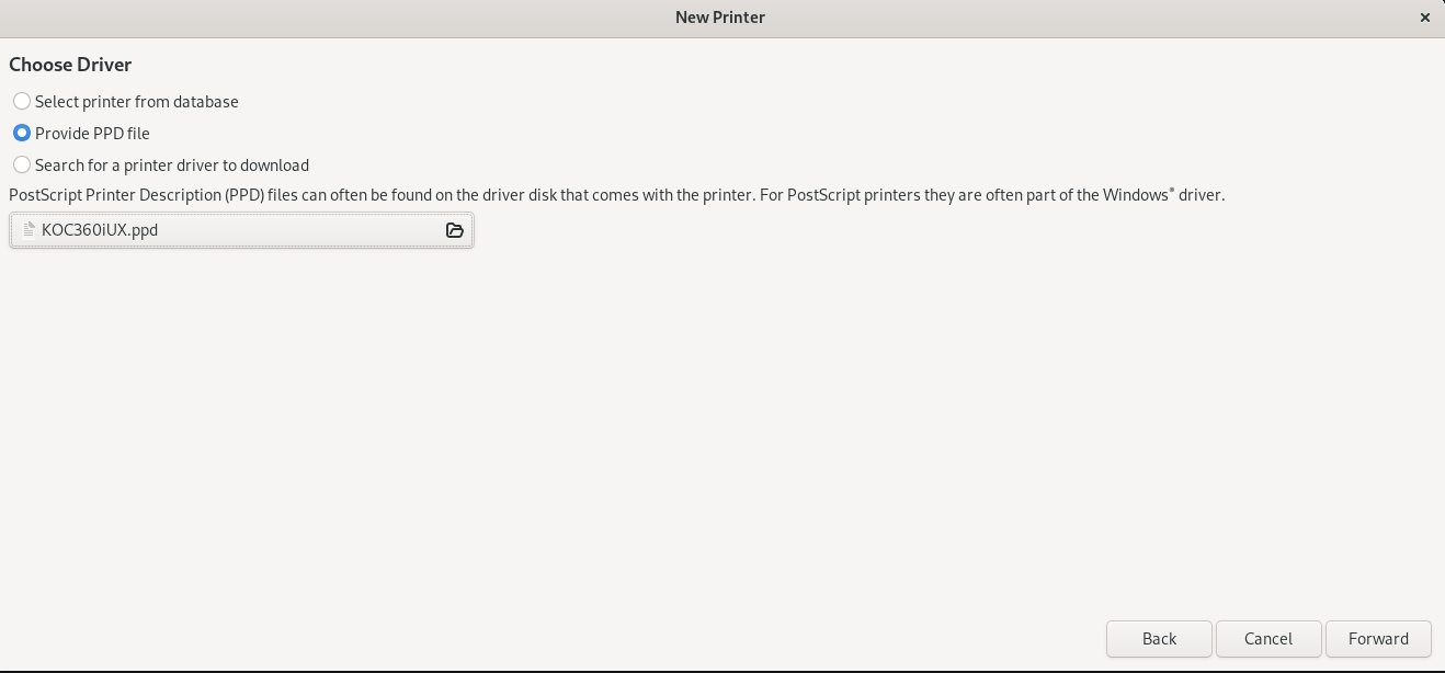 Choose Provide PPD file