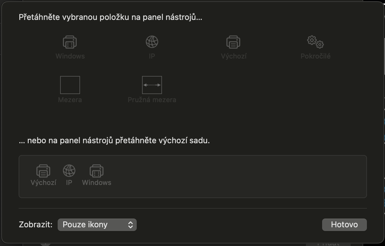 Vyberte upravit panel n&aacute;strojů.